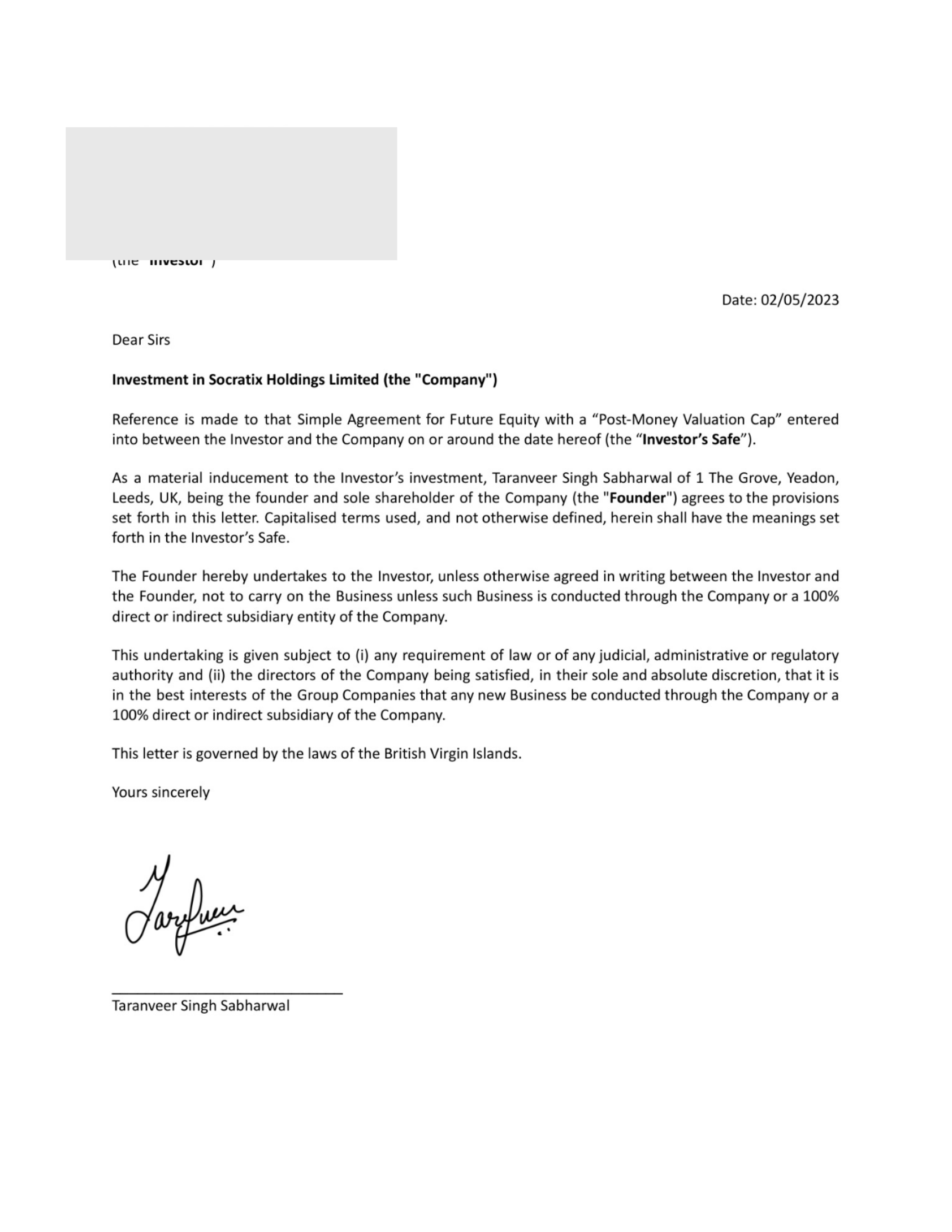 Founder side letter